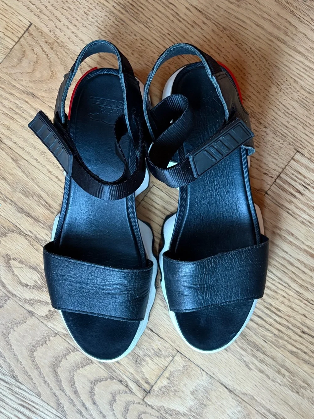 Sorel Kinetic Black and White Platform Sandals - Picture 8 of 11